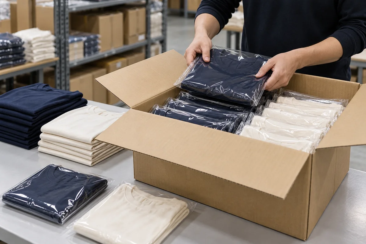 Checking folded garments and protective bags in a shipping carton