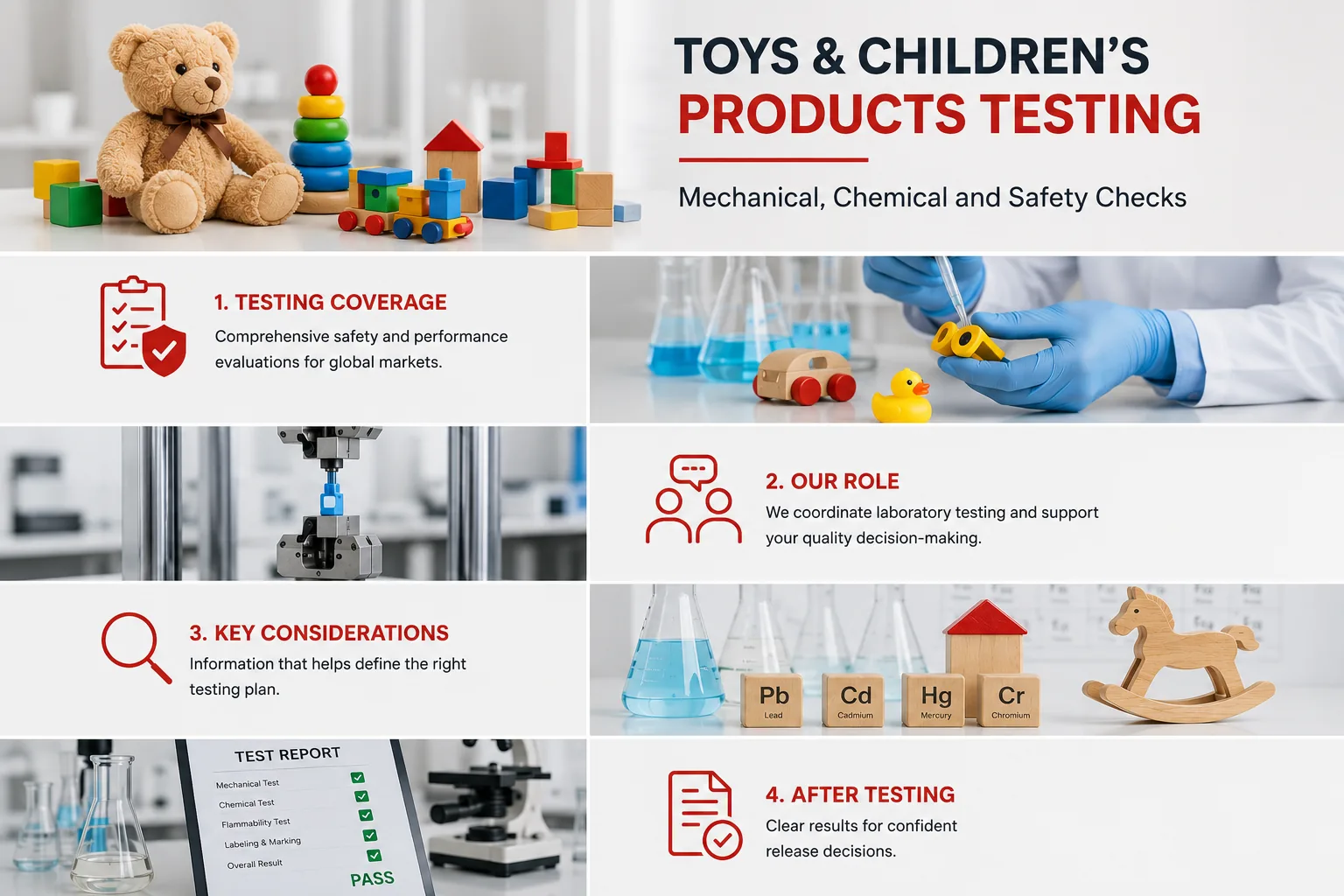 Toys and children's products testing: mechanical, chemical and safety checks