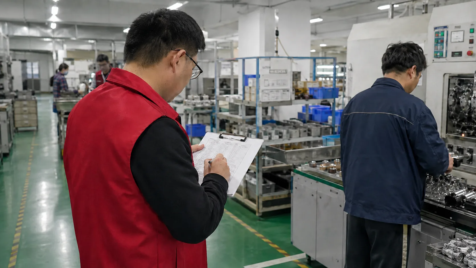 UTS auditors reviewing production records with factory staff during an on-site factory evaluation