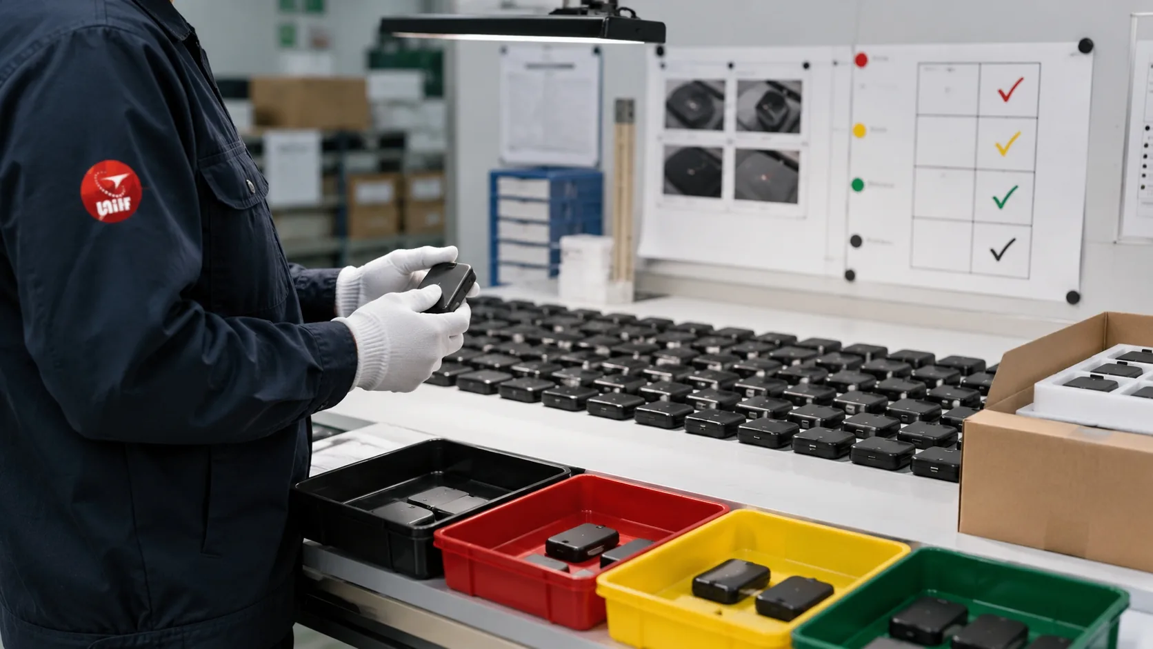 Tray of small die-cast components sorted for dimensional and visual inspection