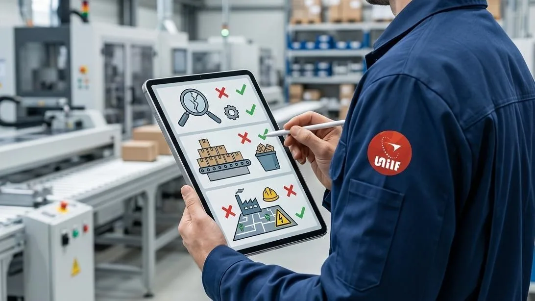 UTS inspector recording measurement readings on a tablet during an on-site inspection