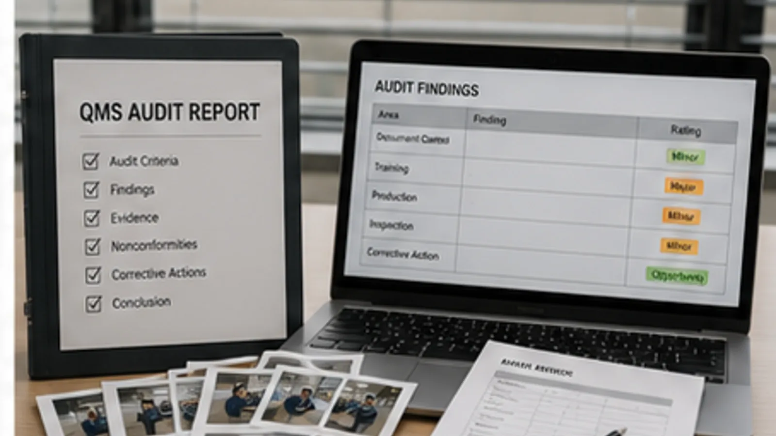 Quality management system audit report, evidence and findings under review