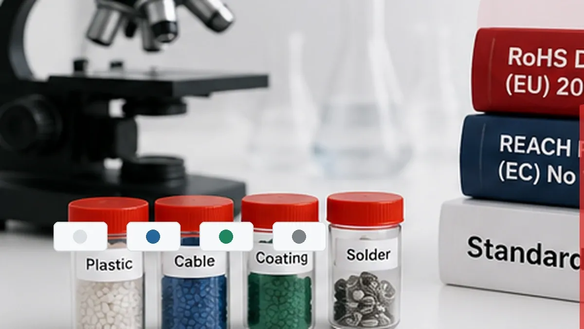 Electronic components, cables, plastics, coatings and metal parts reviewed for testing scope
