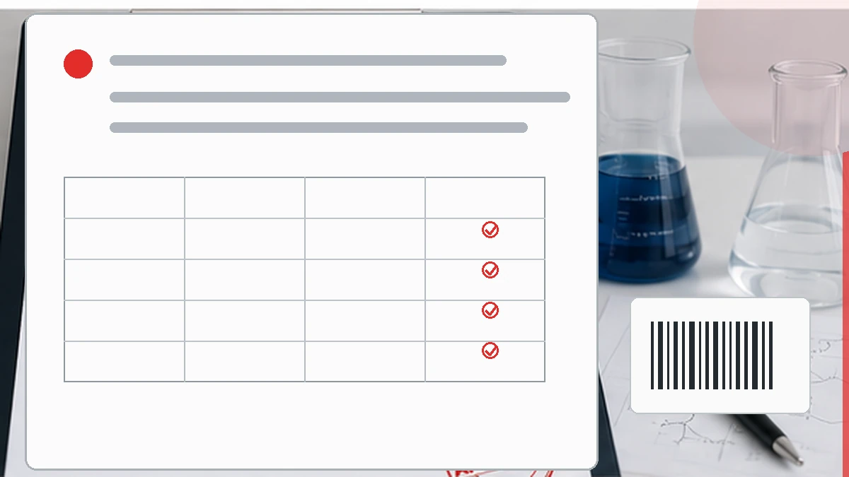 Test report and production evidence review covering sample identity, method, limits and traceability