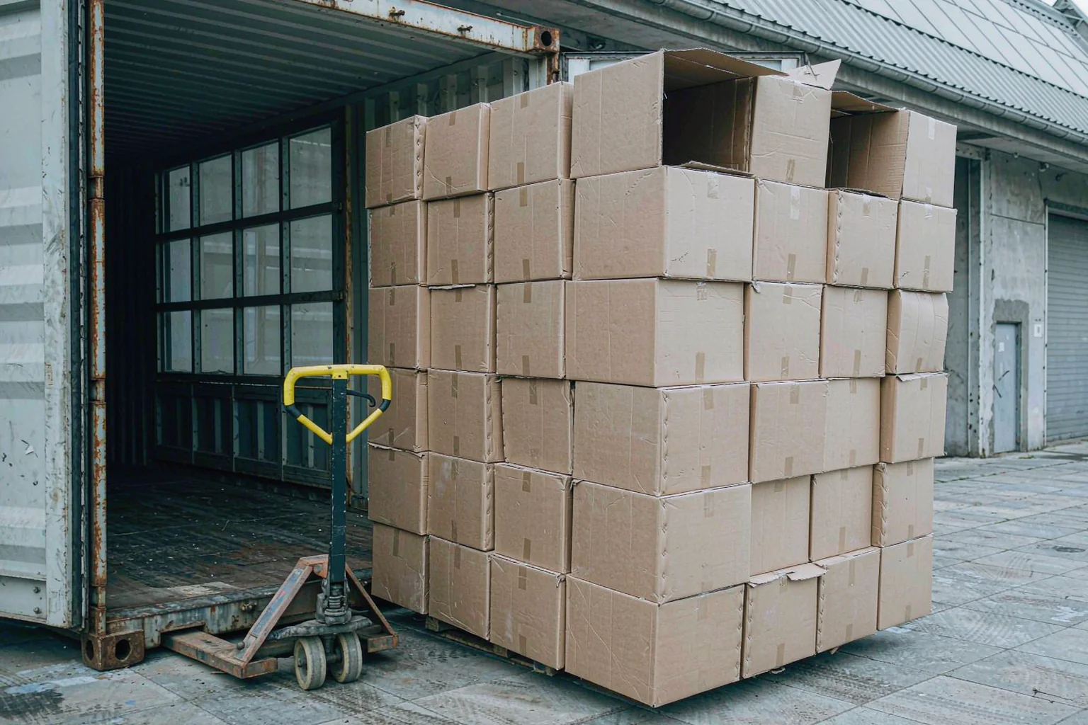 Stacked export cartons in the warehouse ready for loading