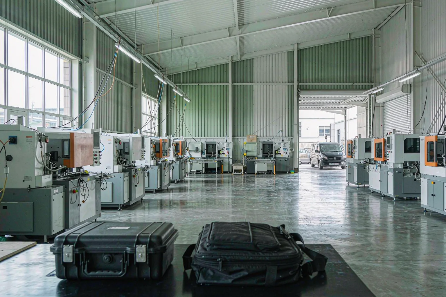 Production hall with machinery at the factory