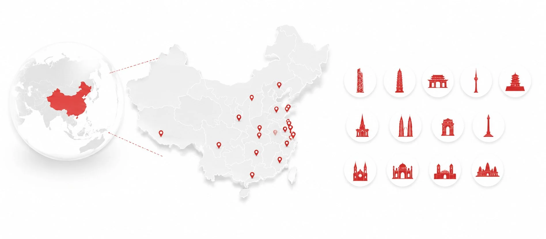 Map of UTS inspection coverage across 13 Chinese provinces and 13 Asian countries