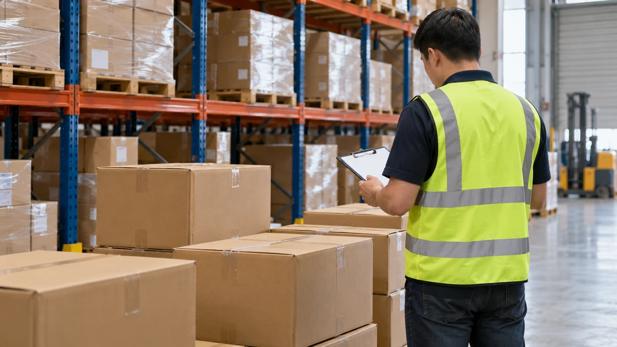 Inspector reviewing cartons before selecting samples for a factory inspection